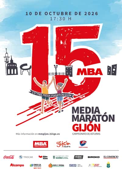 Cartel de 15ª MBA Media Maratón Gijón «Villa de Jovellanos» 2026